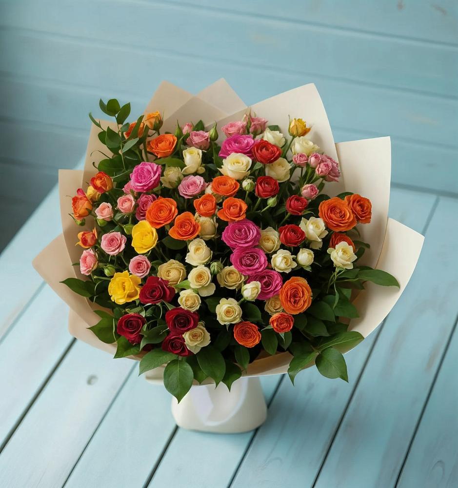 Букет Микс из разноцветных кустовых роз в Белогорске Амурской области