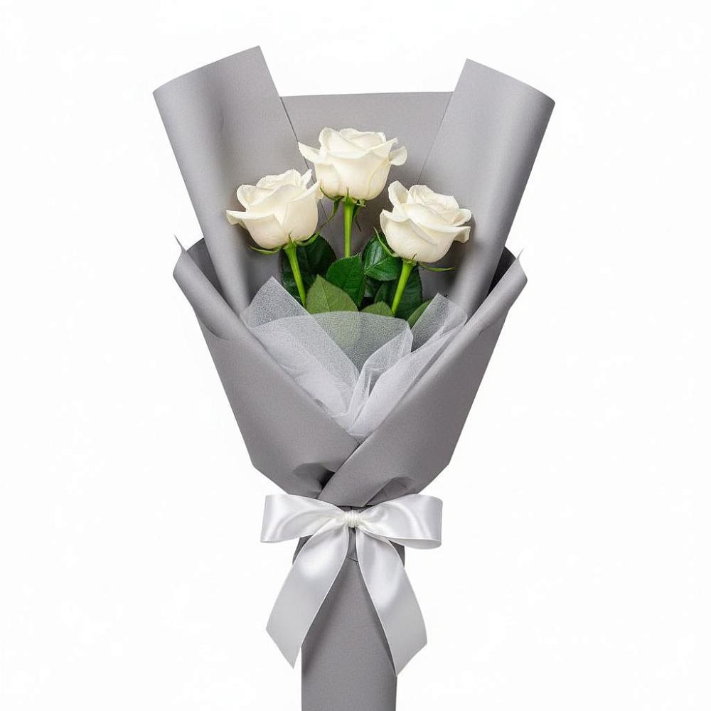 Букет 3 белые розы в Белогорске Амурской области