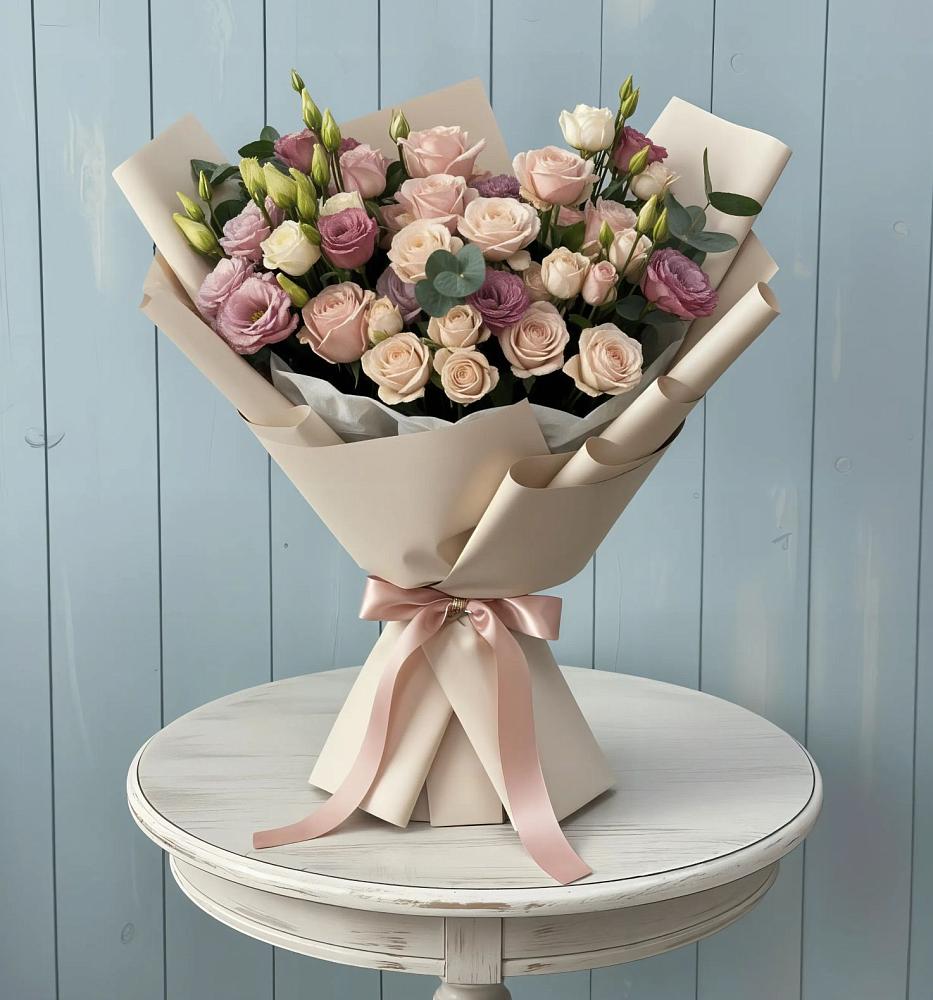 Букет цветов из: Розы и Лизиантусы в Белогорске Амурской области