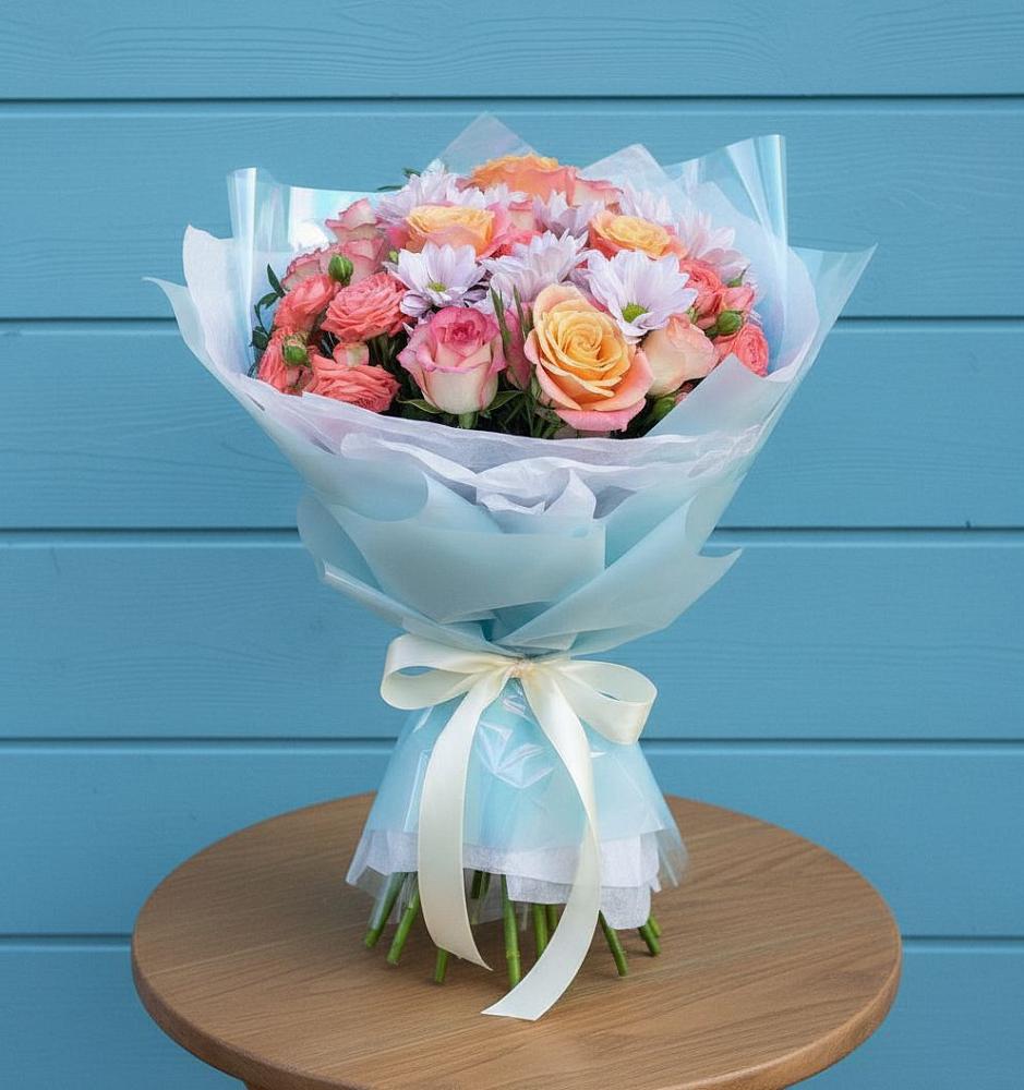 Букет цветов из: Хризантемы и Розы в Белогорске Амурской области