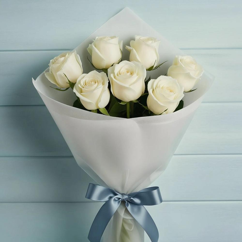 Букет 7 Белых роз Эдлесс Лав в Белогорске Амурской области